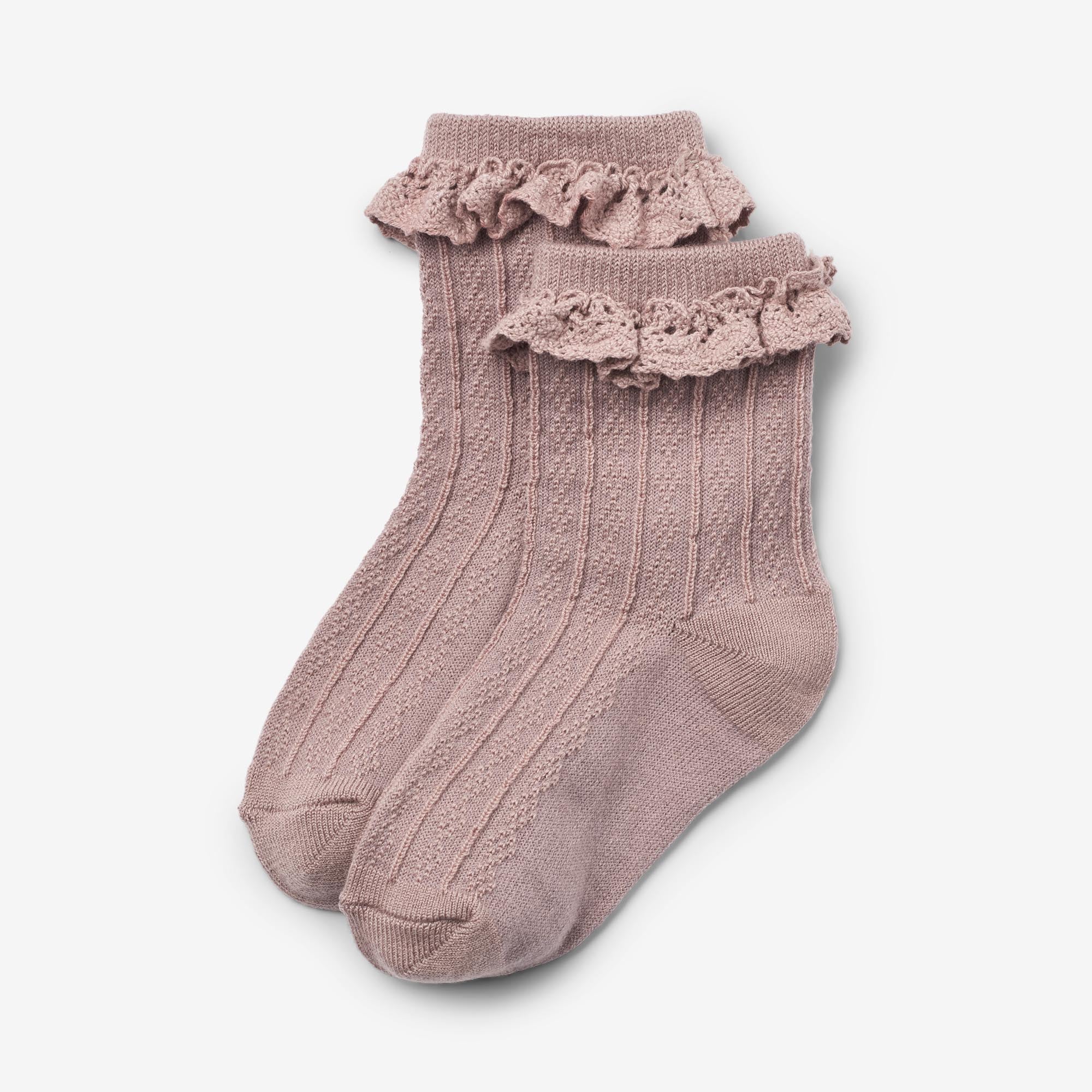 2 pk Wool Lace Socks Nora - shadow brown - Image 3