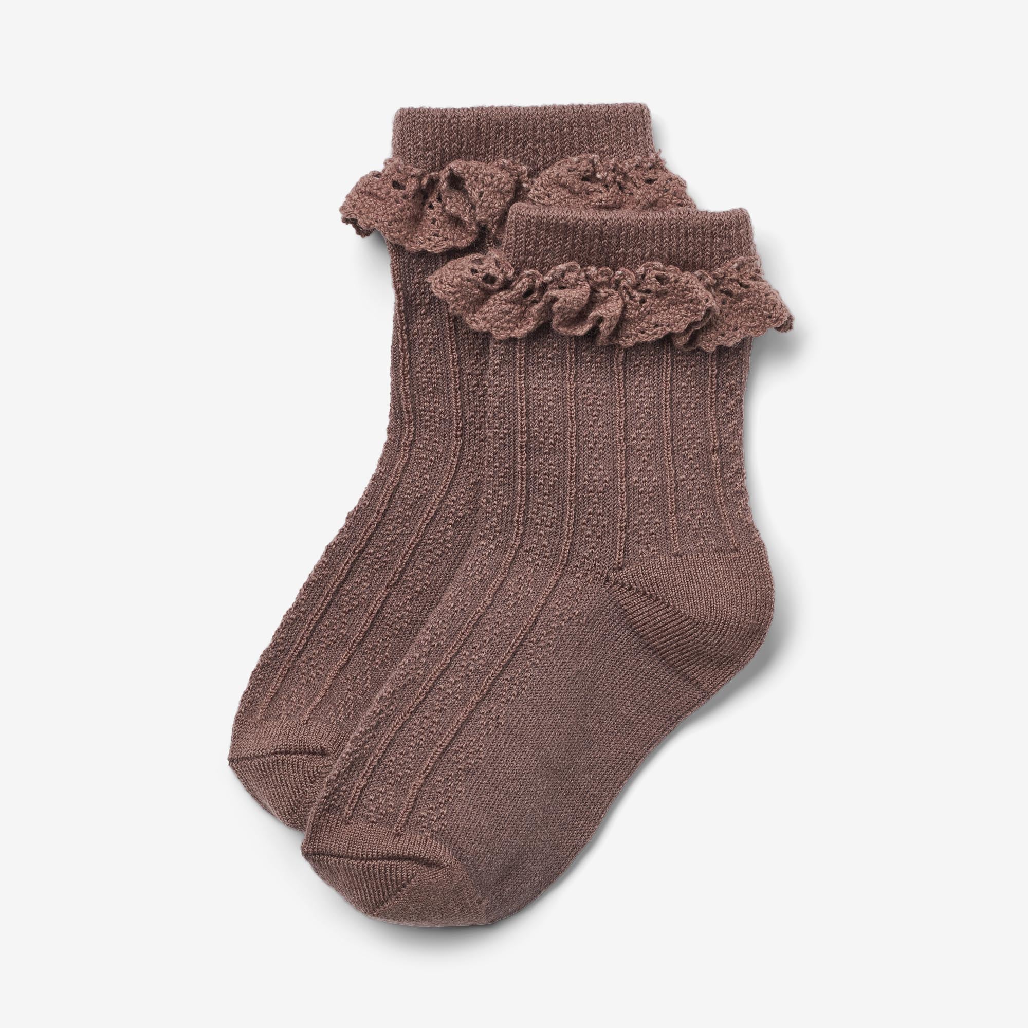 2 pk Wool Lace Socks Nora - shadow brown - Image 4