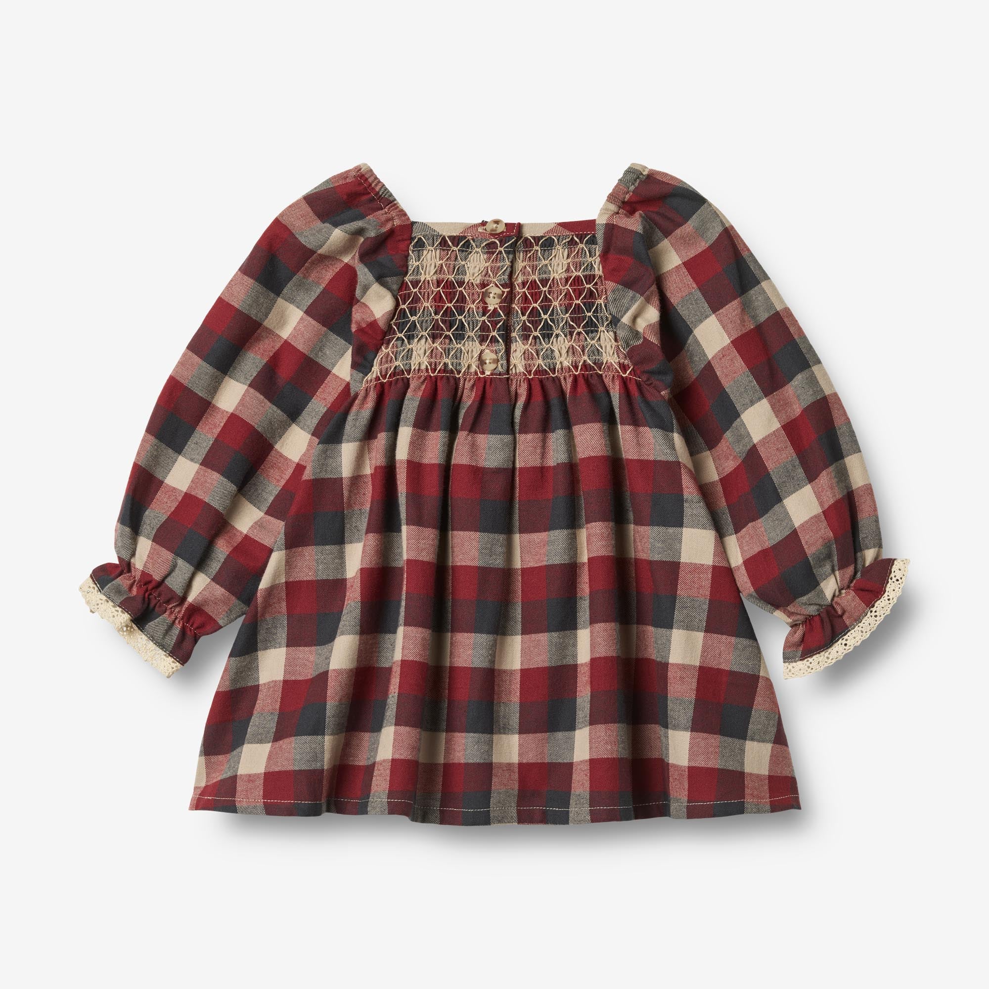 Dress L/S Lace Bella - red blue check - Image 4