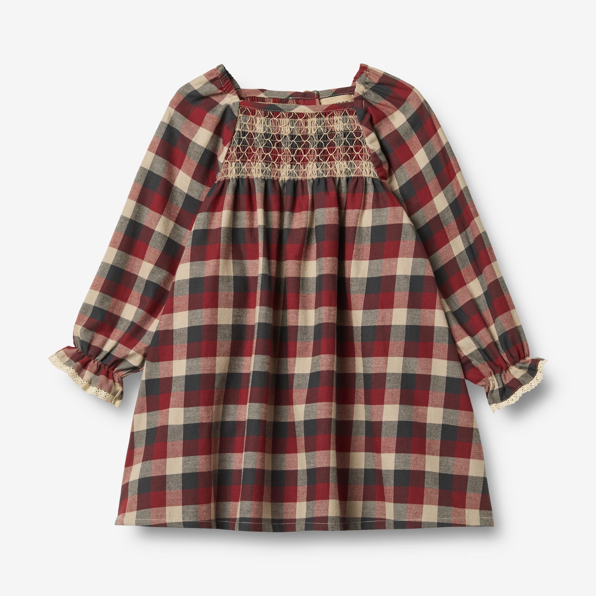 Dress L/S Lace Bella - red blue check
