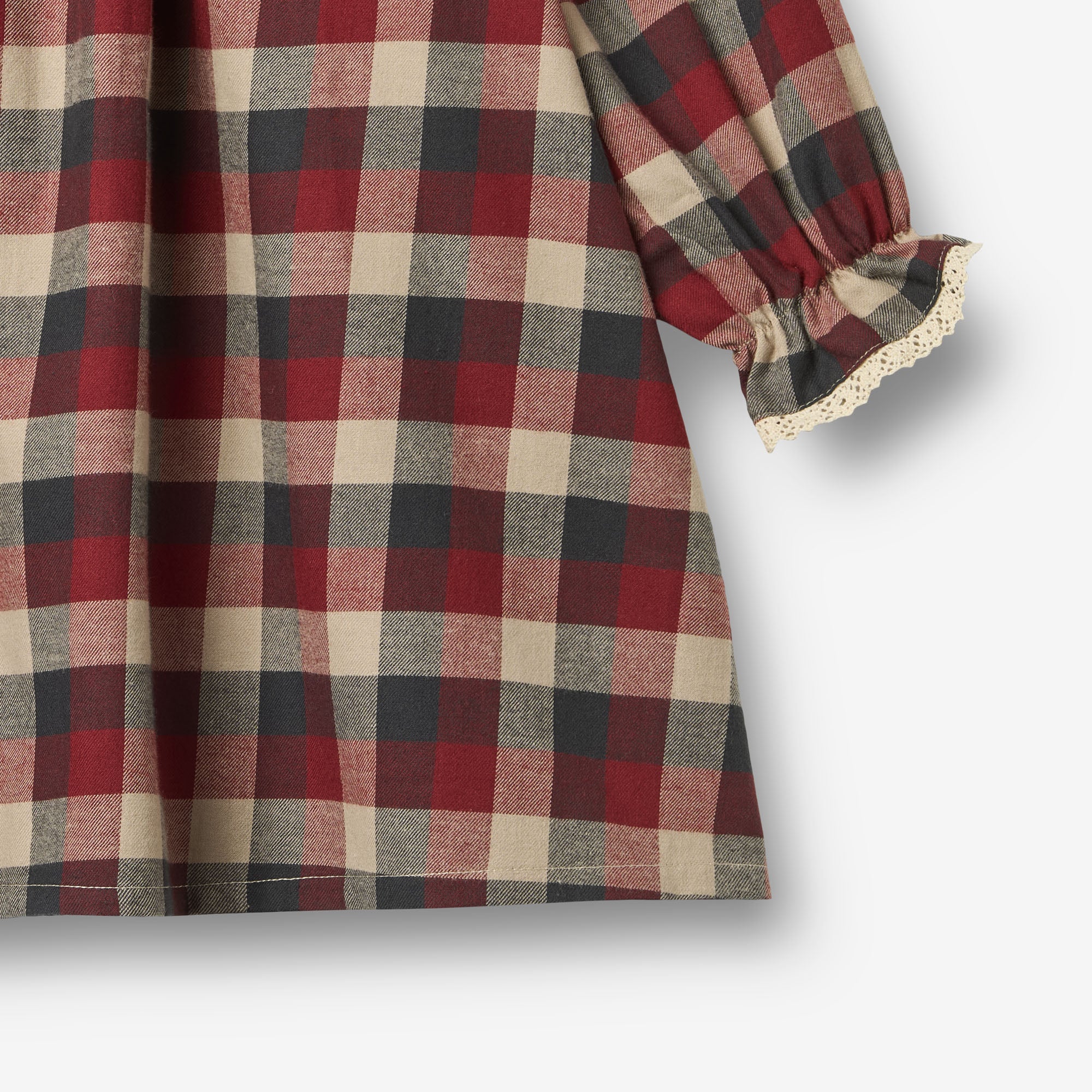 Dress L/S Lace Bella - red blue check - Image 4