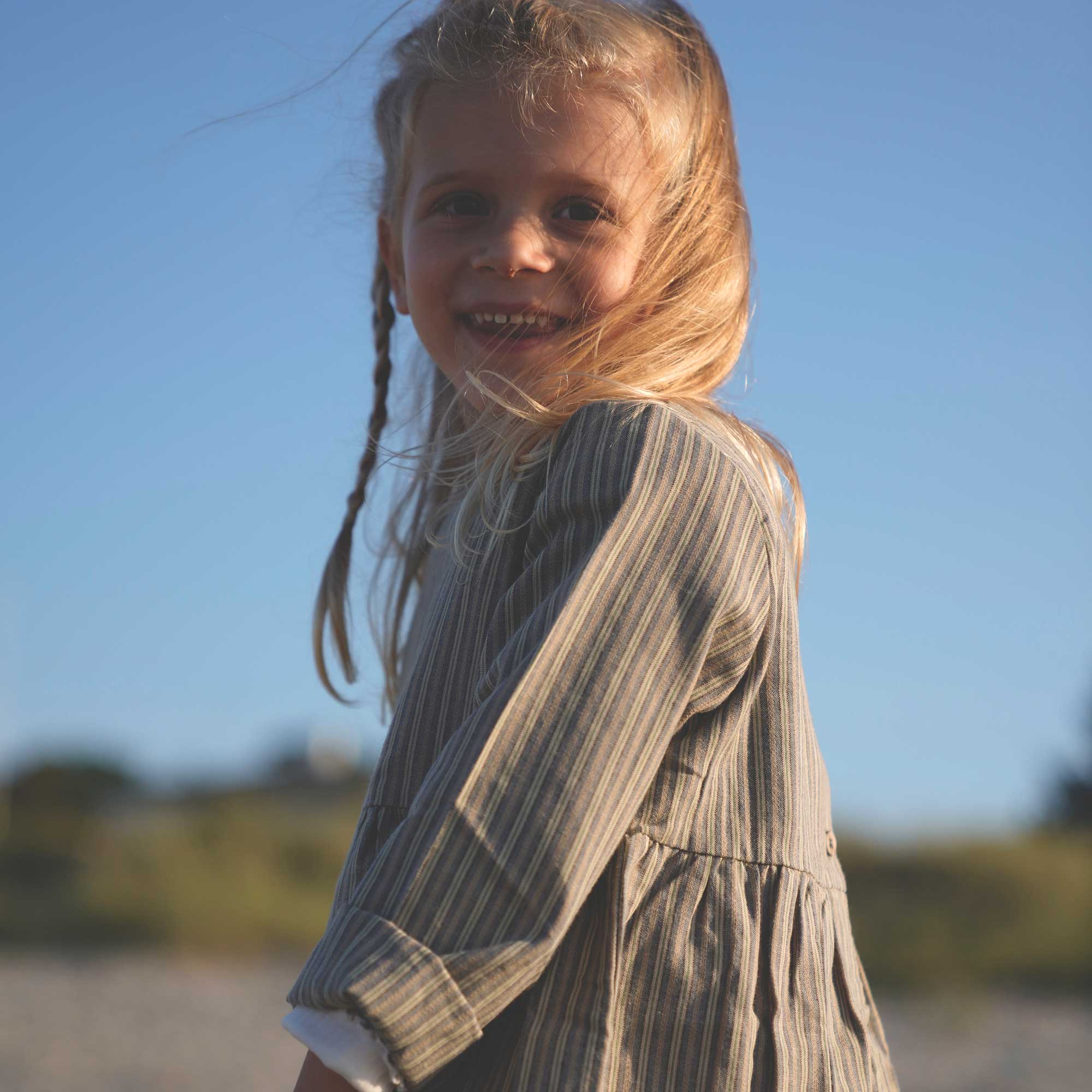 Dress L/S Sophie - blue green stripe - Image 2