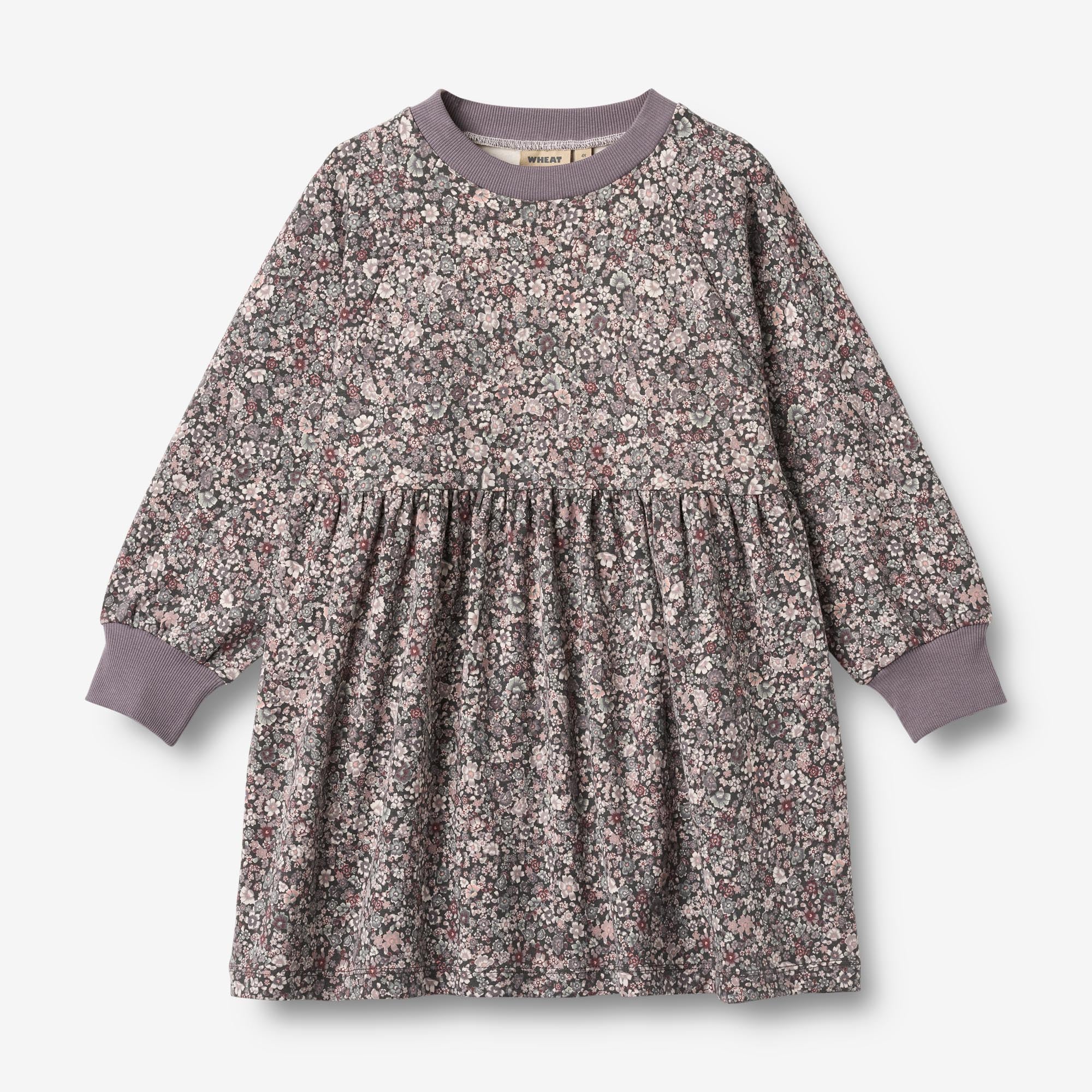 Jersey Dress L/S Dorthea - purple stone flowers