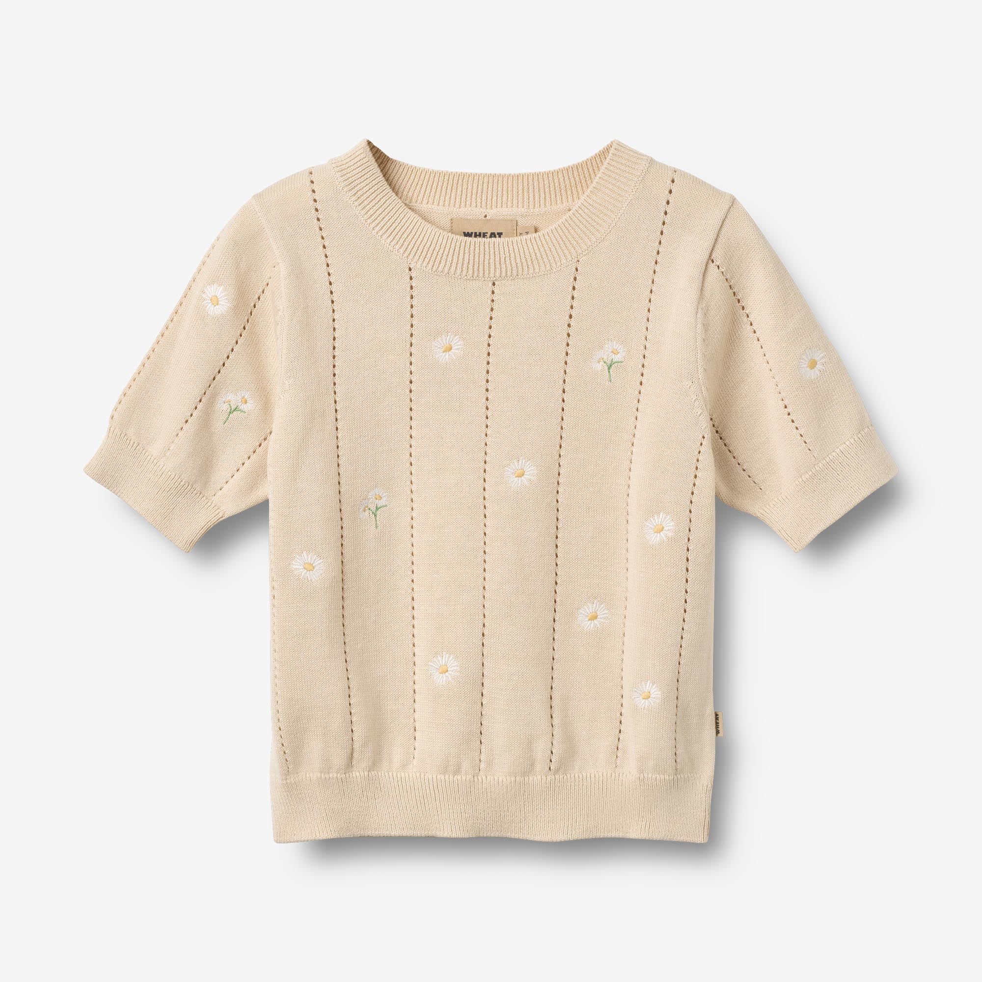 Knit Top S/S Malvina - sandshell white flowers
