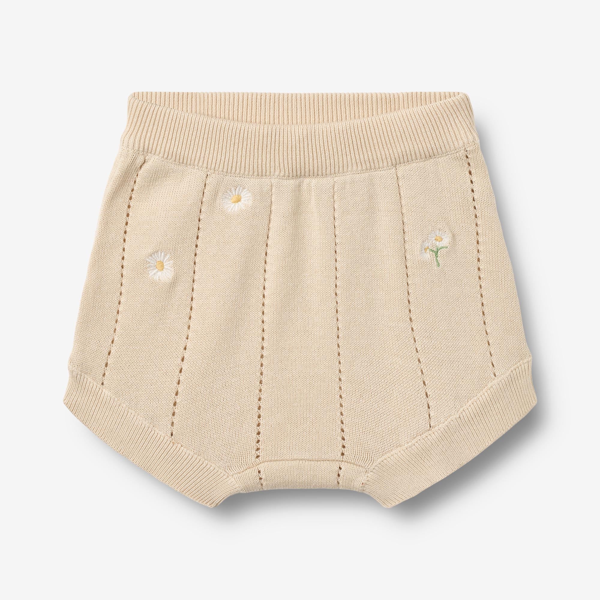 Knitted Shorts Dua - sandshell white flowers