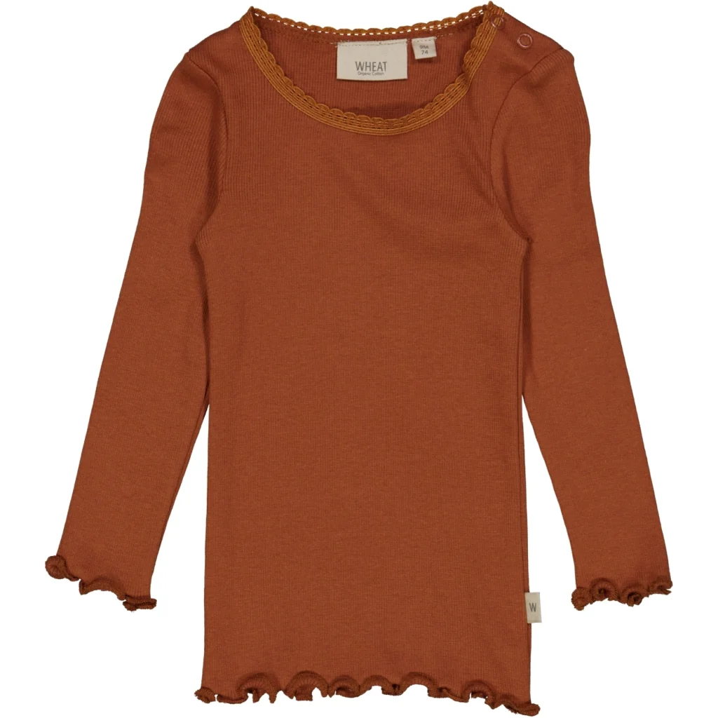 Rib T-Shirt Lace LS - bronze