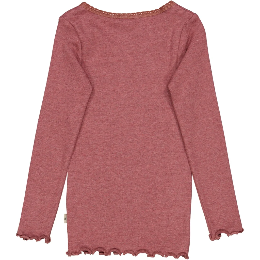 Rib T-Shirt Lace LS - dark rouge melange - Image 2