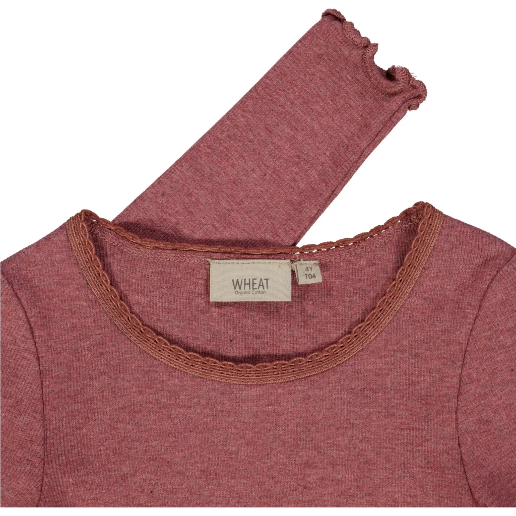 Rib T-Shirt Lace LS - dark rouge melange - Image 3