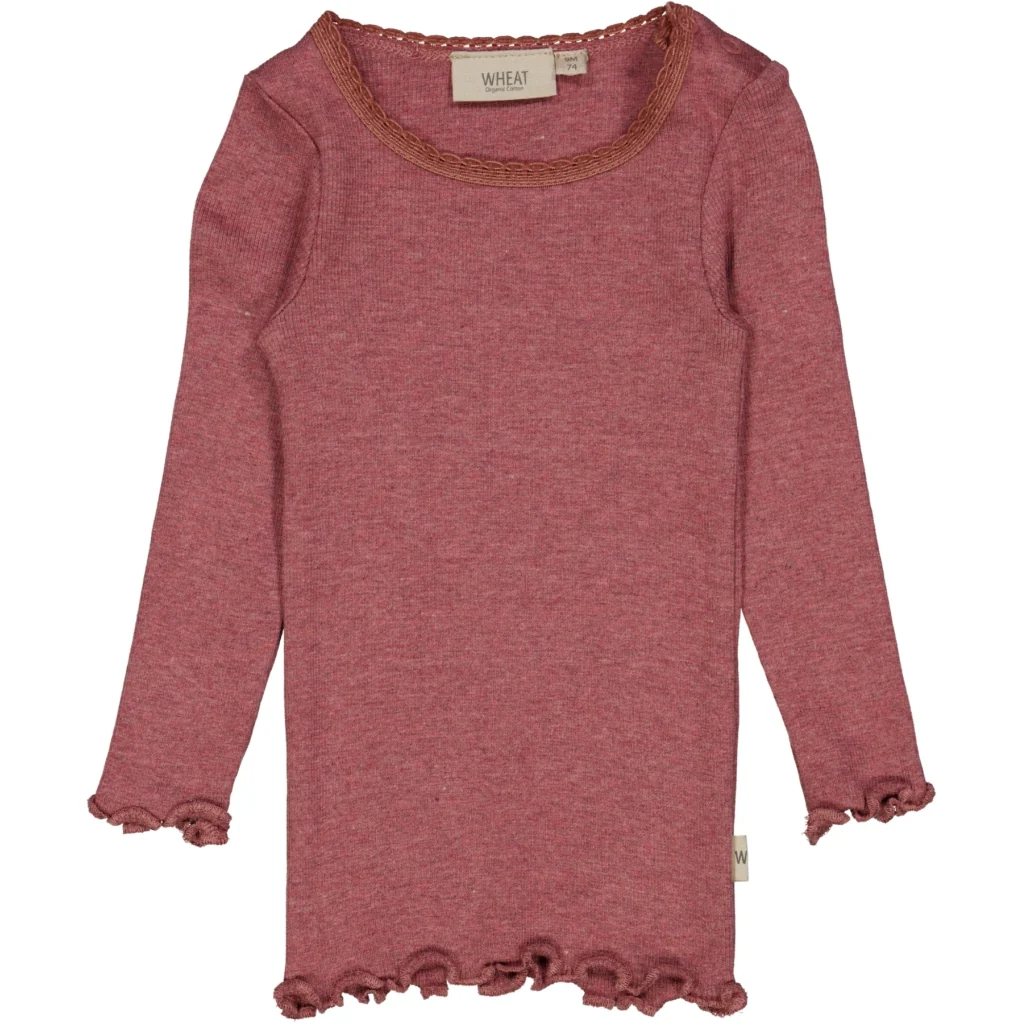Rib T-Shirt Lace LS - dark rouge melange