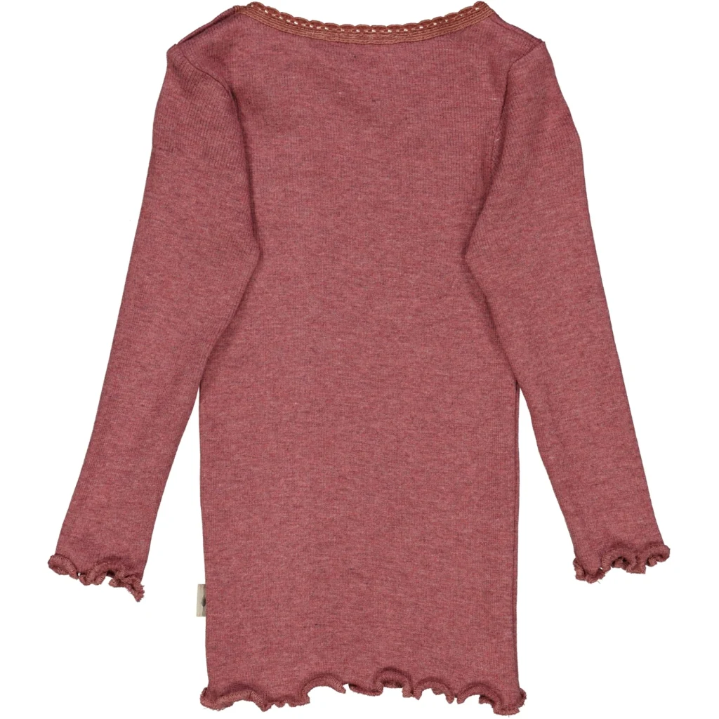 Rib T-Shirt Lace LS - dark rouge melange - Image 2