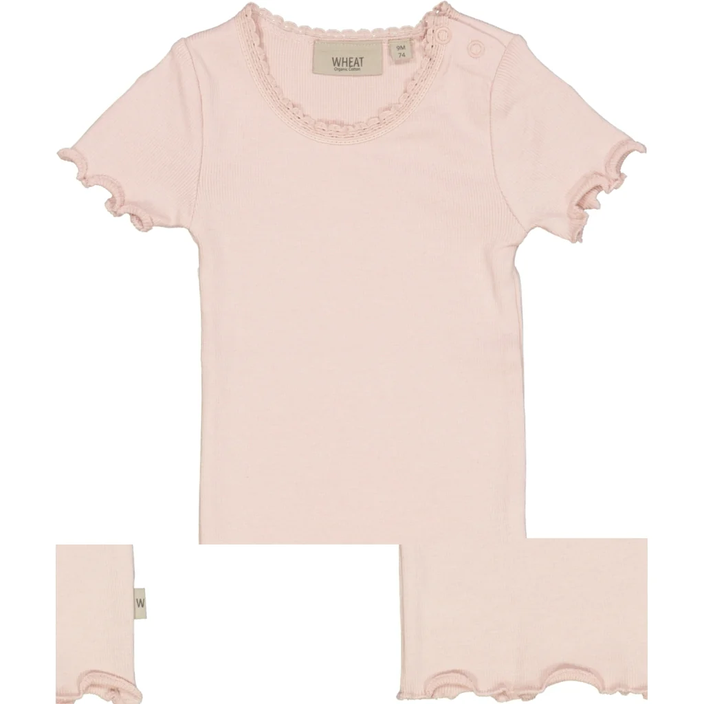 Rib T-Shirt Lace SS - powder