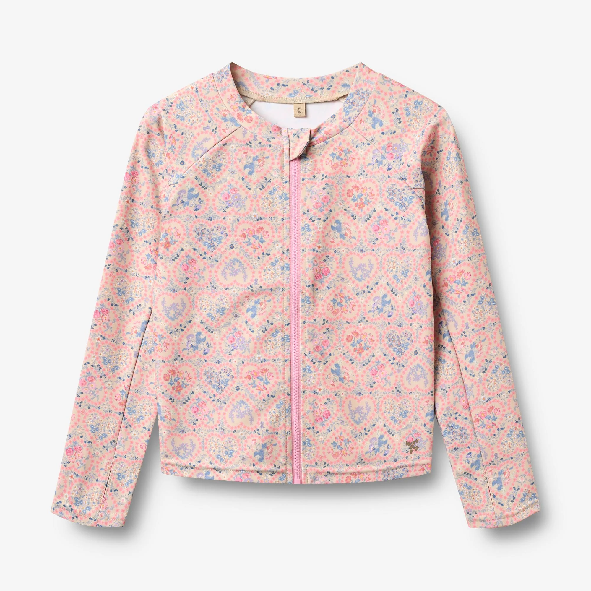 Swim T-shirt L/S Zip Ada - pink heart flowers
