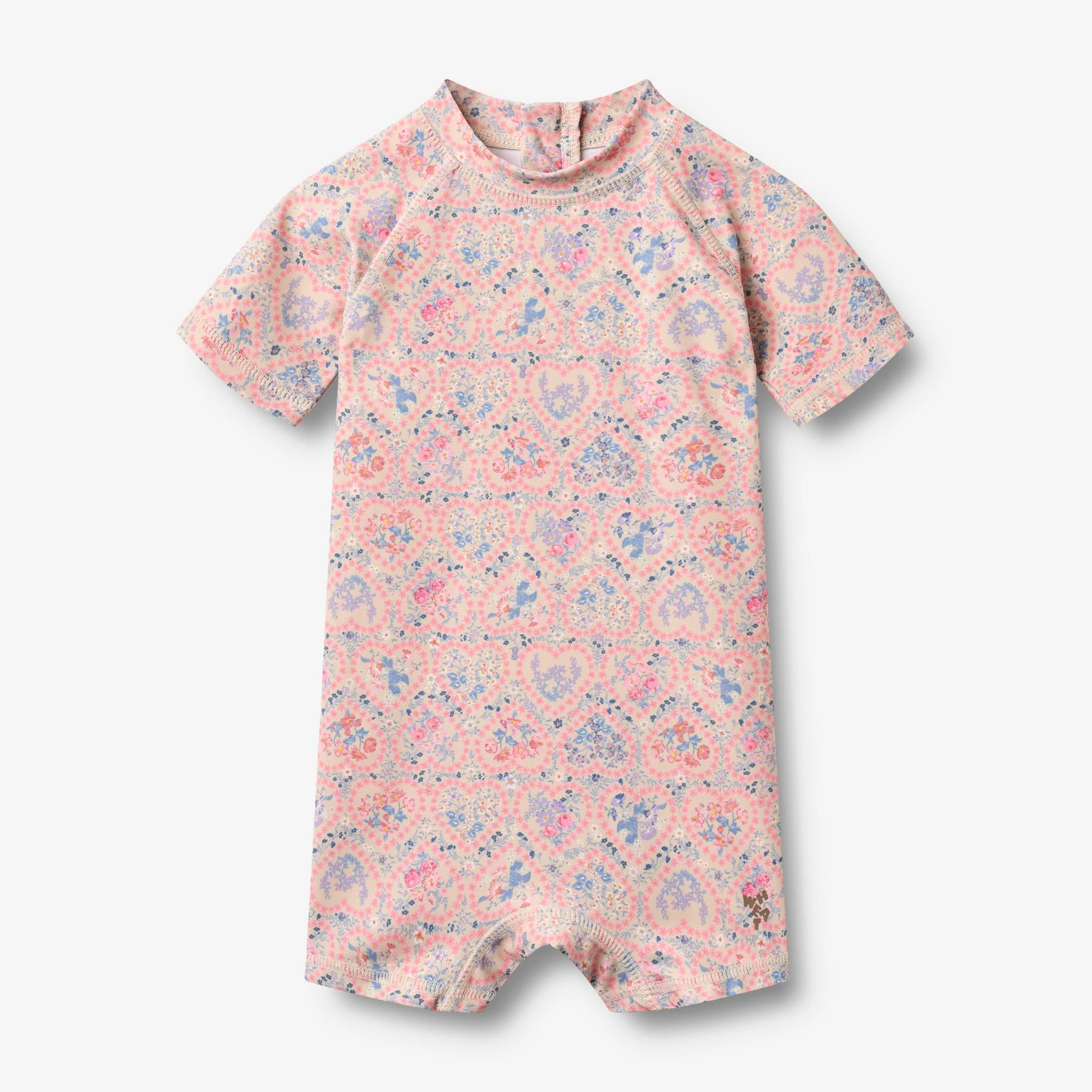 Swimsuit S/S Cas - pink heart flowers