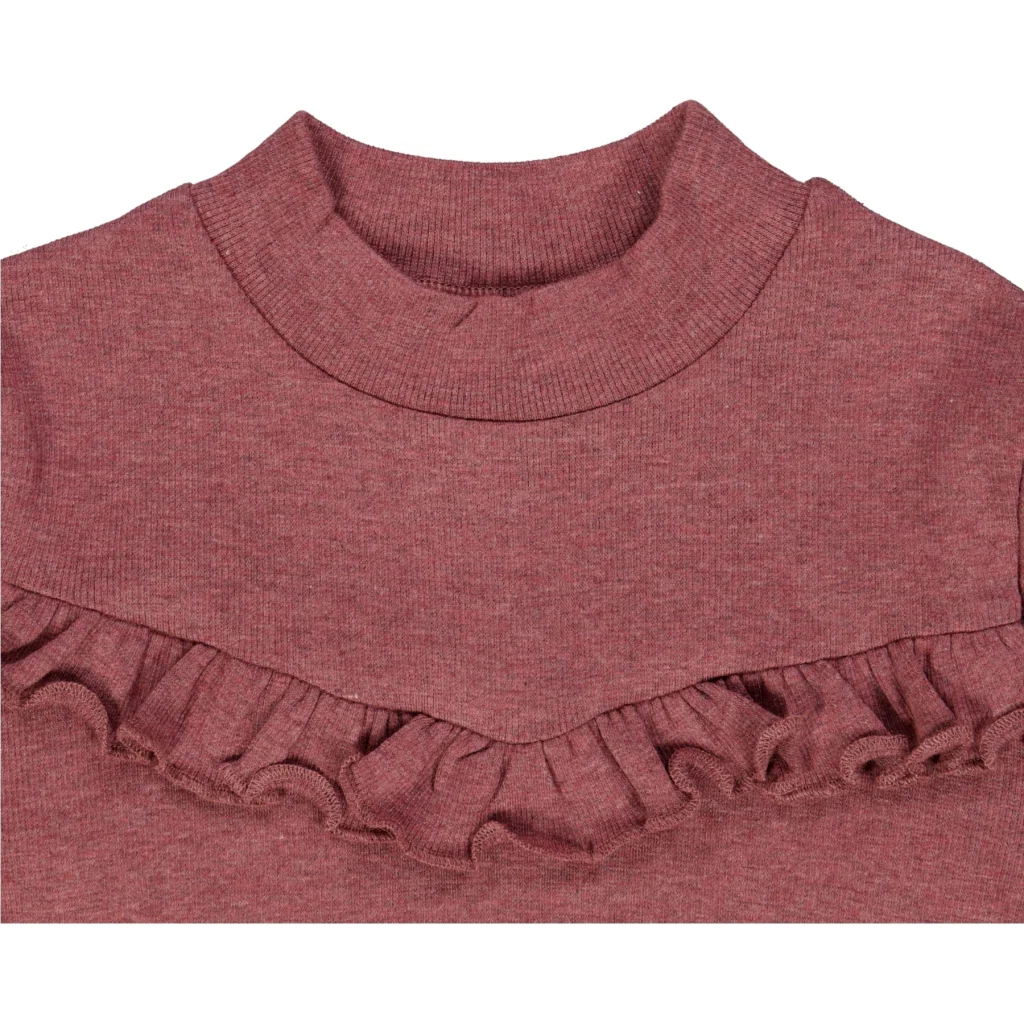 T-Shirt Rib Ruffle - dark rouge melange - Image 3