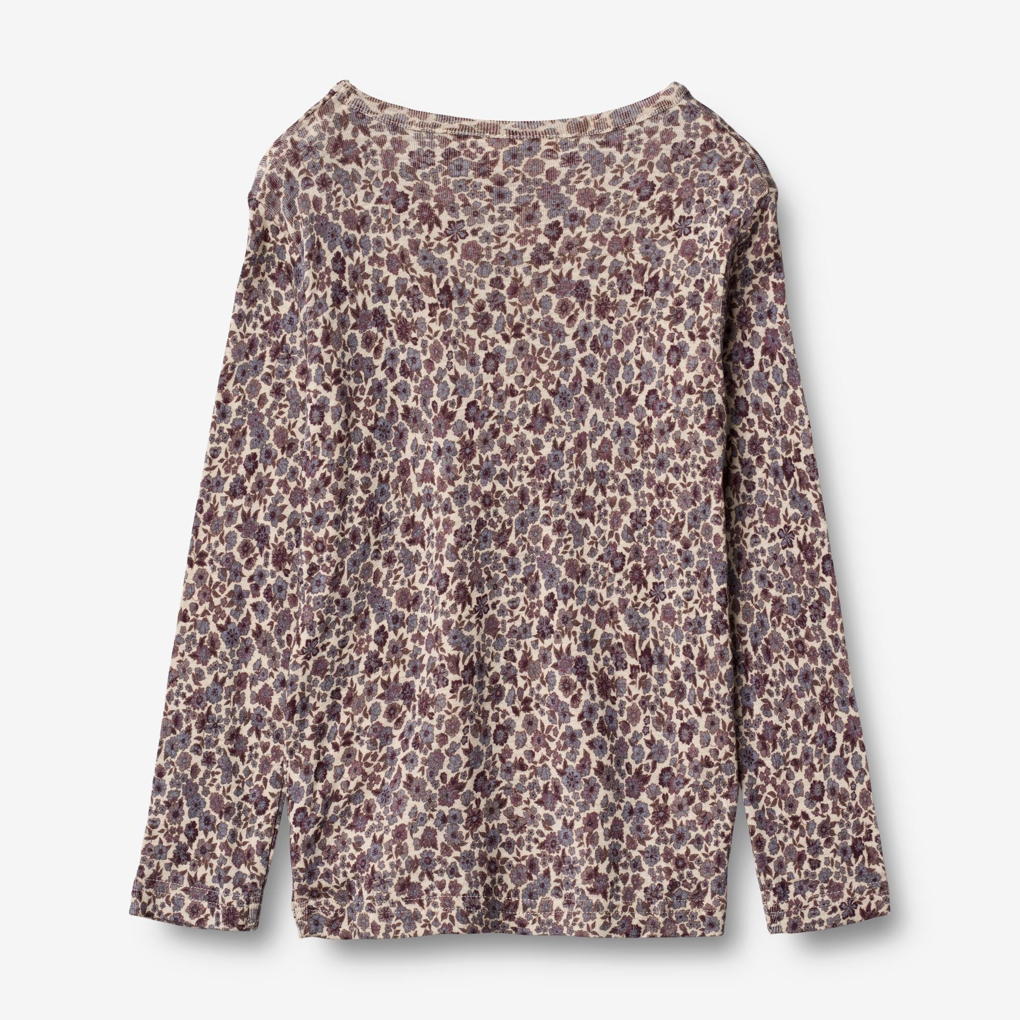 Wool T-Shirt LS - purple flowers - Image 2
